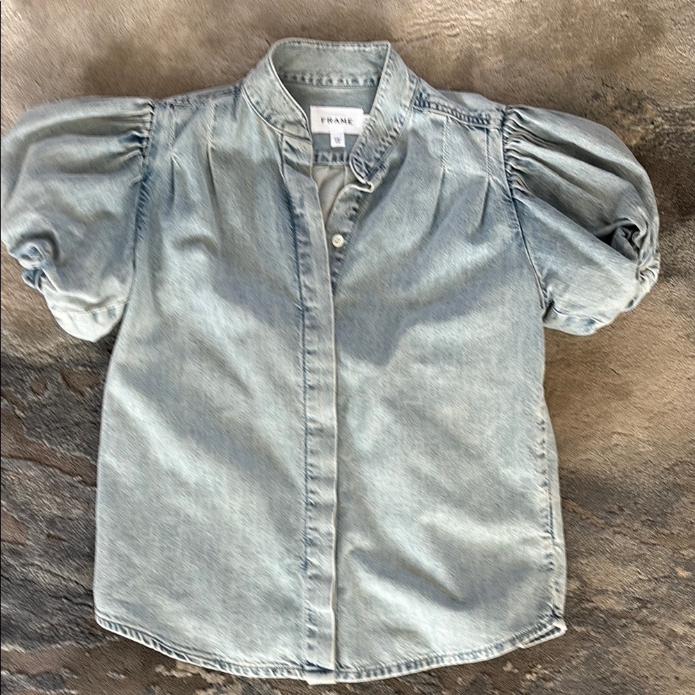 Women’s Frame Denim Shirt with Puff Sleeves